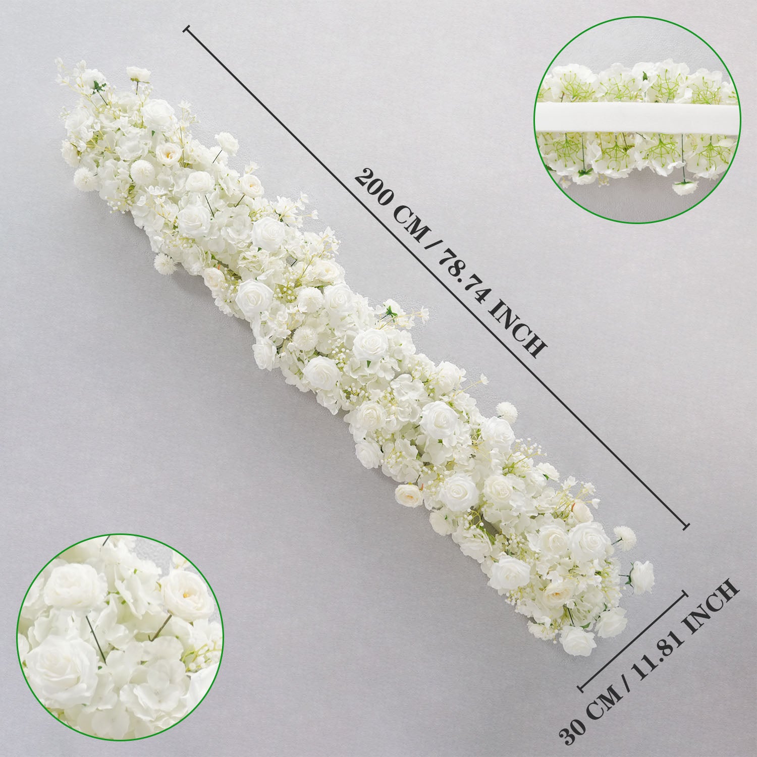 Uflower White Rose Table Runner Sofa Floral Wedding Backdrop Decor